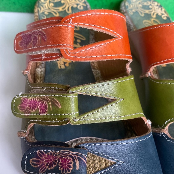 ELITE BY CORKYS Sunny Womens Navy Multi Color Velcro Leather Sandals Size 6 NEW - Picture 4 of 13